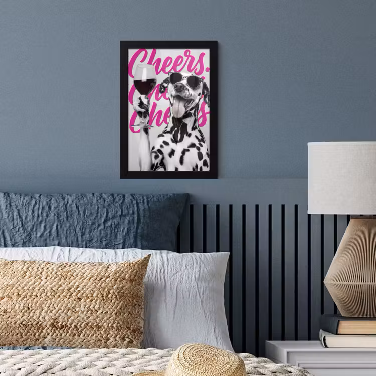 Cheers - Hond - Roze - Wijn fotolijst zwart zonder passe partout klein -sfeer3