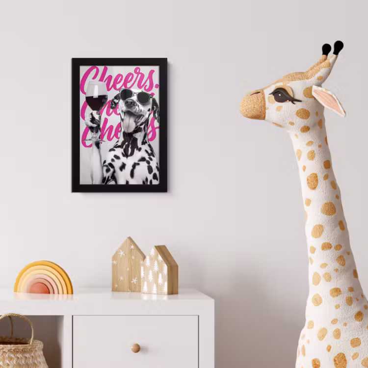 Cheers - Hond - Roze - Wijn fotolijst zwart zonder passe partout klein -usfeer4_kinderkamer