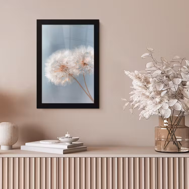 Paardenbloemen - Pluisjes - Wit fotolijst zwart zonder passe partout klein -sfeer5