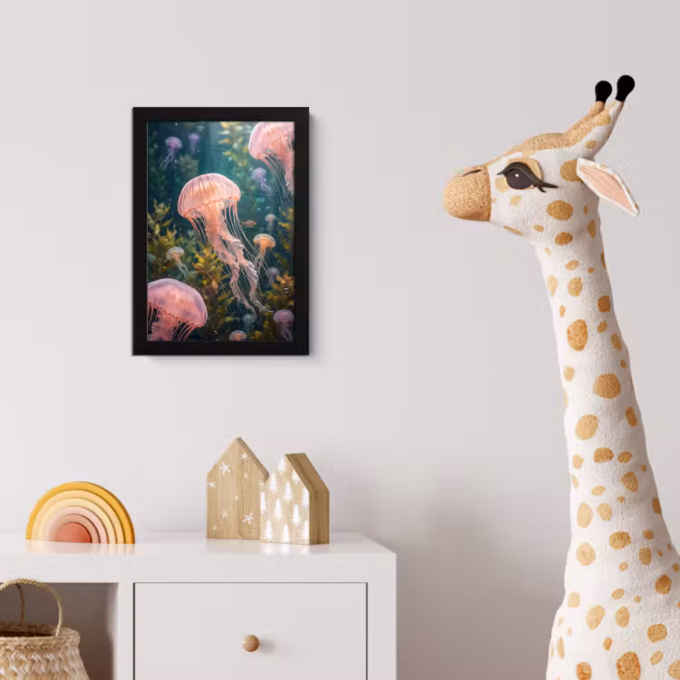 Kwal - Roze - Onderwater - Zeeleven - Dieren fotolijst zwart zonder passe partout klein -usfeer4_kinderkamer