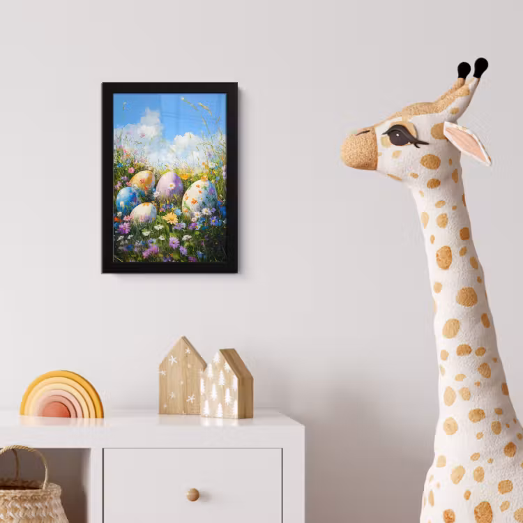 Grasveld - Eieren - Bloemen fotolijst zwart zonder passe partout klein -usfeer4_kinderkamer