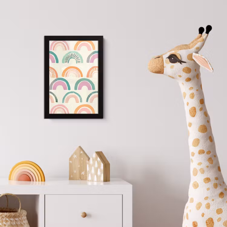 Regenboog - Pastel - Patroon fotolijst zwart zonder passe partout klein -usfeer4_kinderkamer