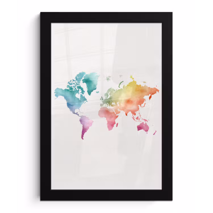 Regenboog - Wereldkaart - Overloop fotolijst zwart zonder passe partout klein -3d