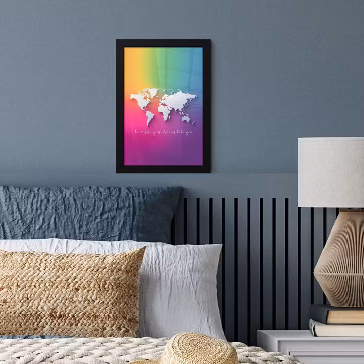 Regenboog - Quote - Wereldkaart - Dream fotolijst zwart zonder passe partout klein -sfeer3
