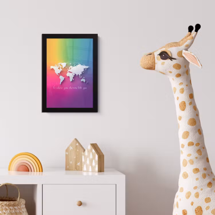Regenboog - Quote - Wereldkaart - Dream fotolijst zwart zonder passe partout klein -usfeer4_kinderkamer