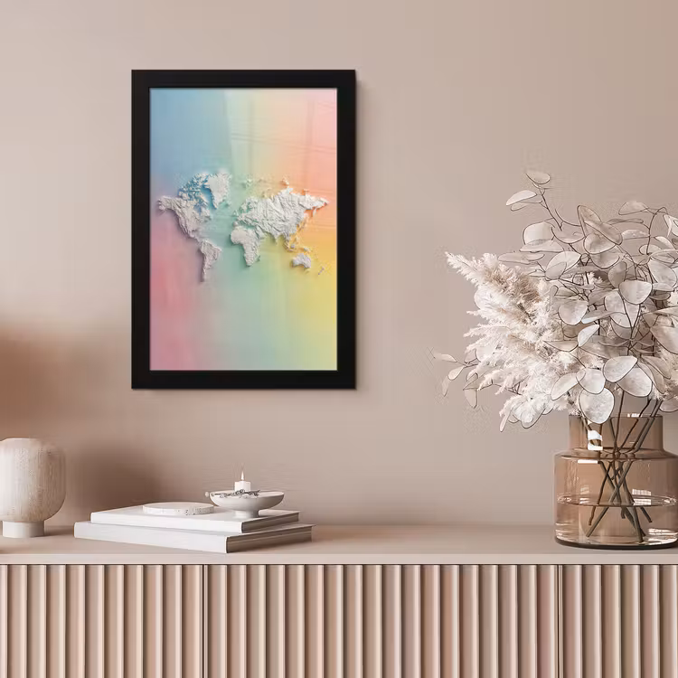 Regenboogkleuren - Wereldkaart - Zacht - Continenten fotolijst zwart zonder passe partout klein -sfeer5