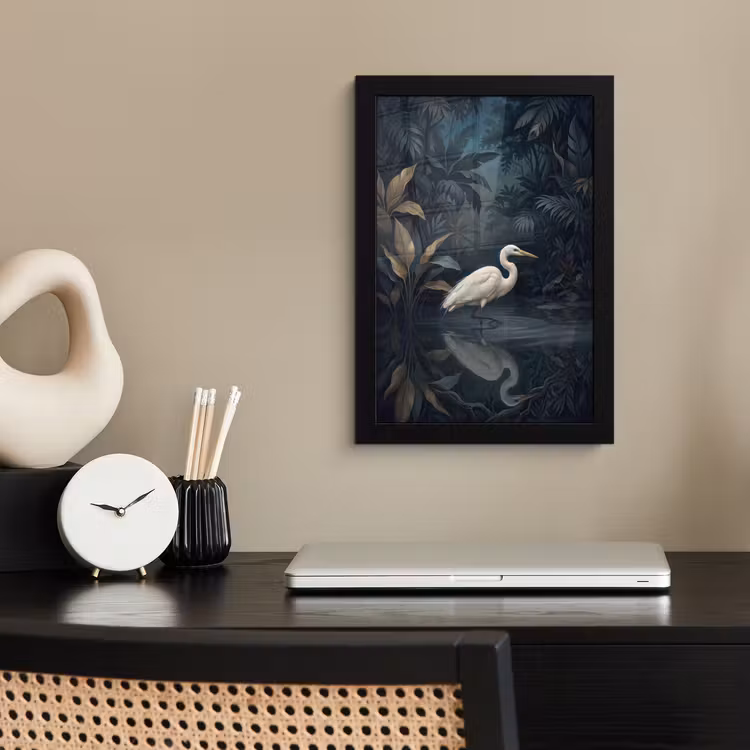 Reiger - Water - Natuur - Modern - Wit fotolijst zwart zonder passe partout klein -sfeer1
