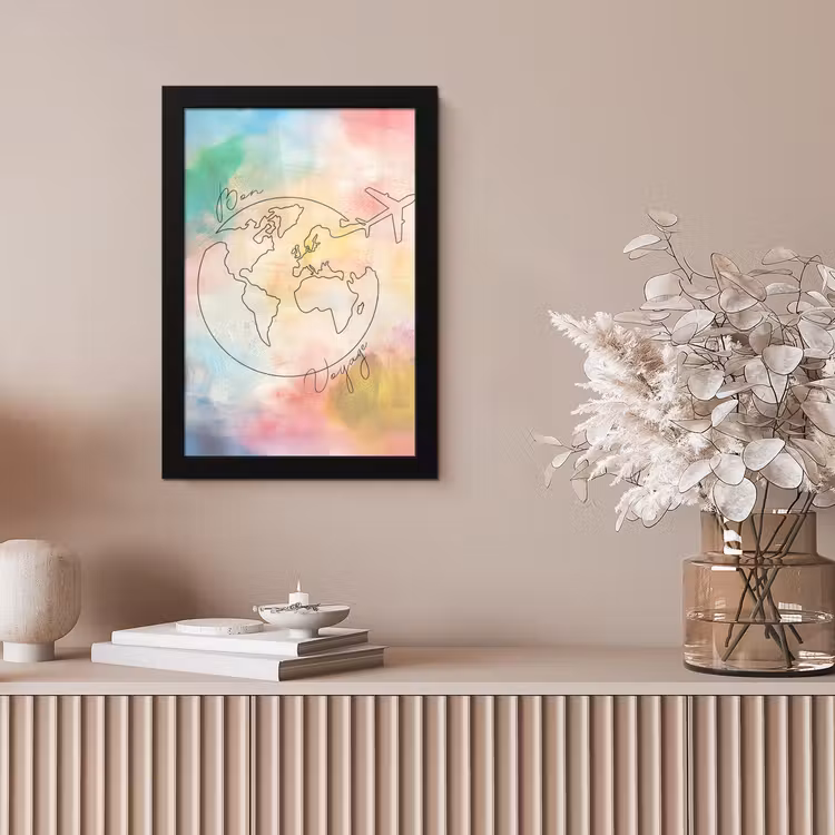 Voyage - Wereldbol - Pastel - Quote fotolijst zwart zonder passe partout klein -sfeer5