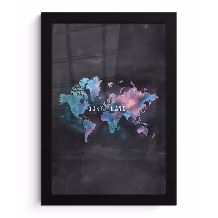 Travel - Sterrennevels - Wereldkaart - Krijtbord fotolijst zwart zonder passe partout klein -3d