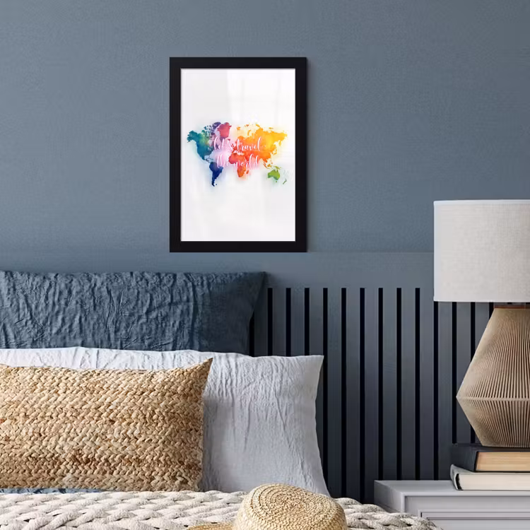 Travel - Quote - Regenboog - Wereldkaart fotolijst zwart zonder passe partout klein -sfeer3
