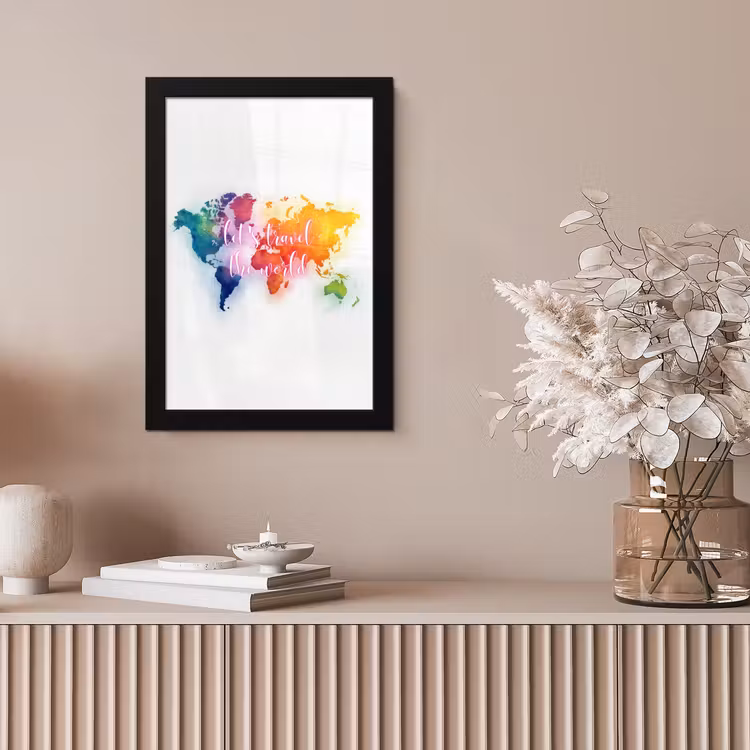 Travel - Quote - Regenboog - Wereldkaart fotolijst zwart zonder passe partout klein -sfeer5