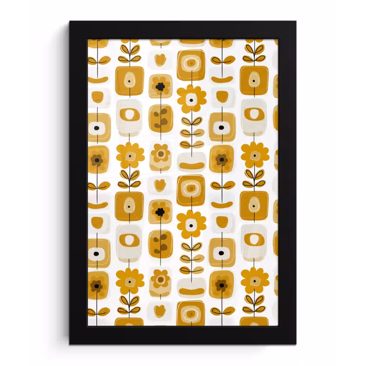 Retro - Abstract - Bloemen - Okergeel fotolijst zwart zonder passe partout klein 224 -3d