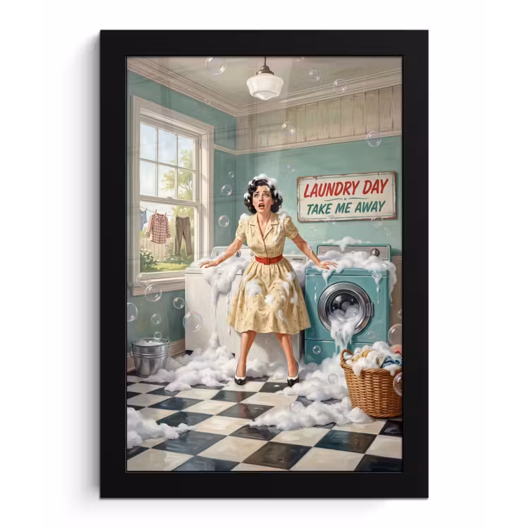Retro - Blauw - Vrouw fotolijst zwart zonder passe partout klein -3d