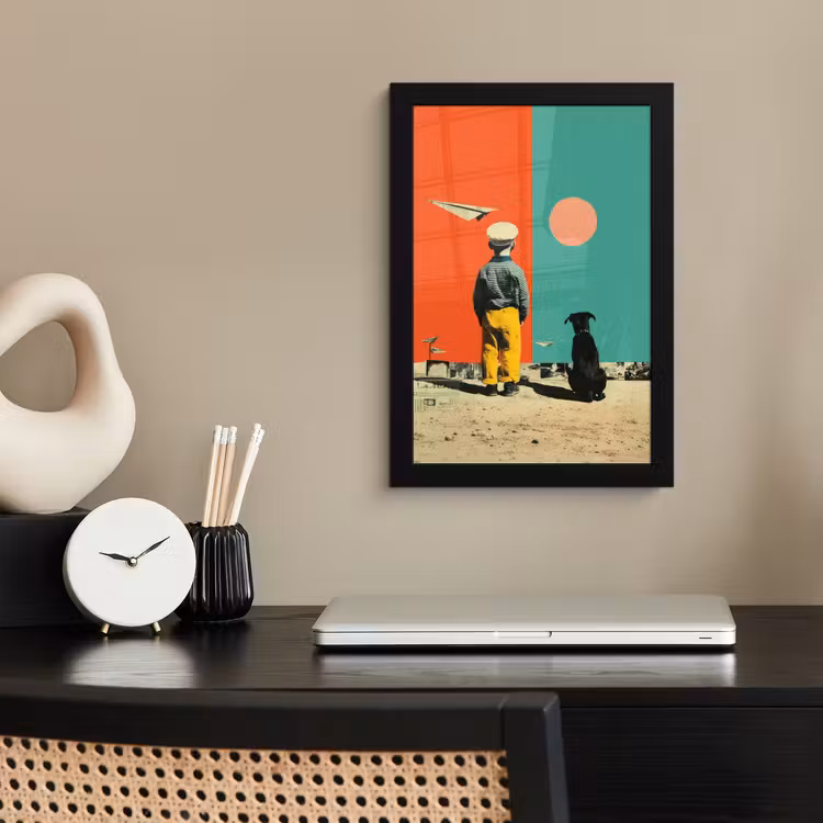 Retro - Jongen - Hond - Rood - Groen fotolijst zwart zonder passe partout klein -sfeer1