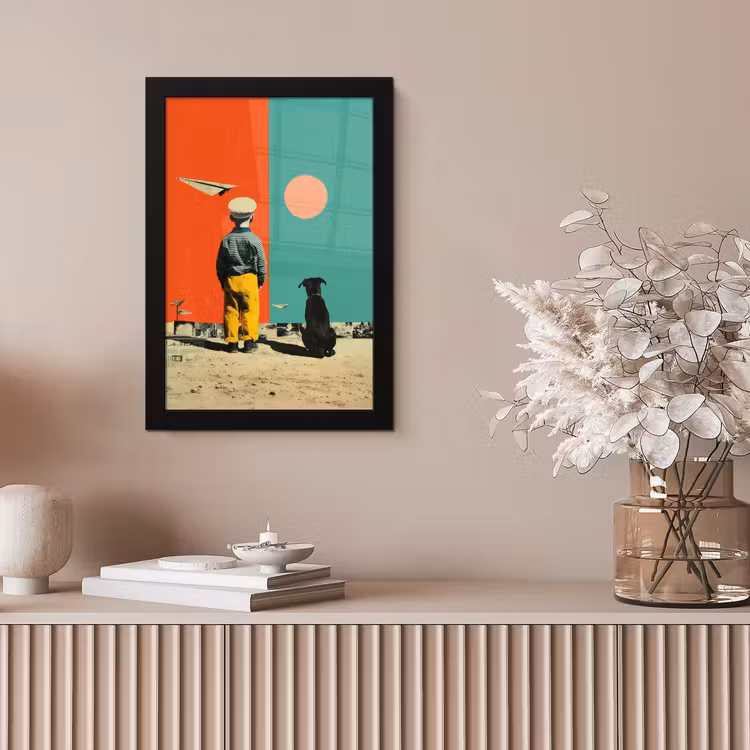 Retro - Jongen - Hond - Rood - Groen fotolijst zwart zonder passe partout klein -sfeer5