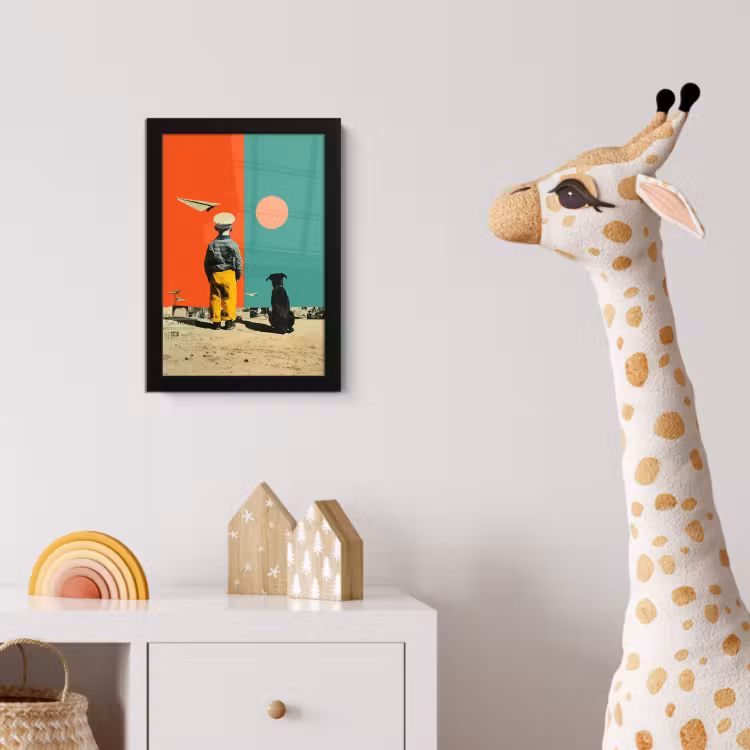 Retro - Jongen - Hond - Rood - Groen fotolijst zwart zonder passe partout klein -usfeer4_kinderkamer