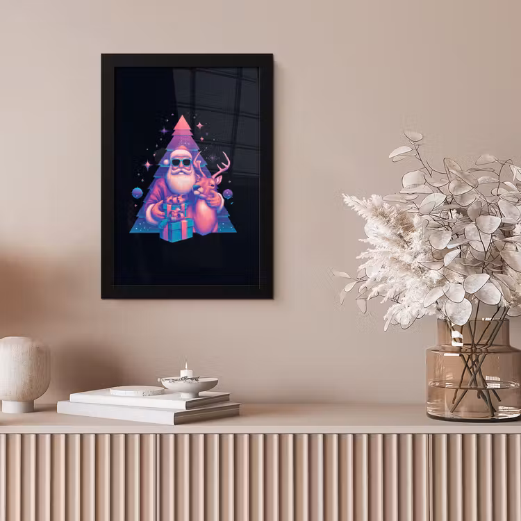 Retro - Kerstman - Rendieren - Kerstboom fotolijst zwart zonder passe partout klein -sfeer5