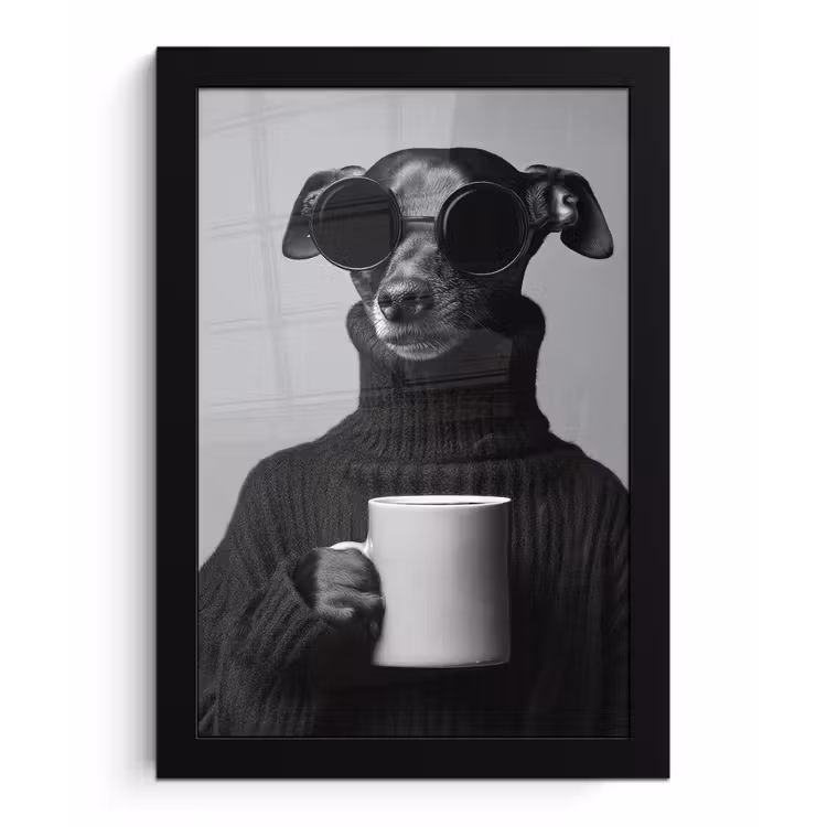 Coltrui - Hond - Bril - Mok fotolijst zwart zonder passe partout klein -3d