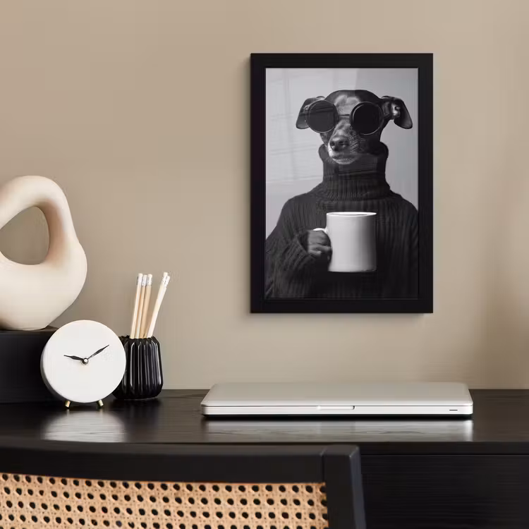 Coltrui - Hond - Bril - Mok fotolijst zwart zonder passe partout klein -sfeer1