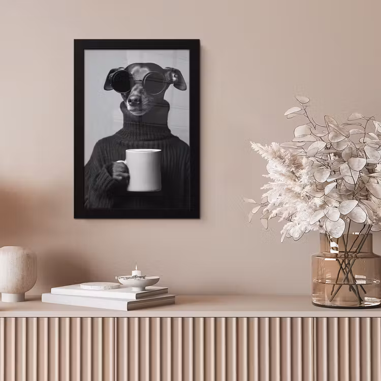 Coltrui - Hond - Bril - Mok fotolijst zwart zonder passe partout klein -sfeer5