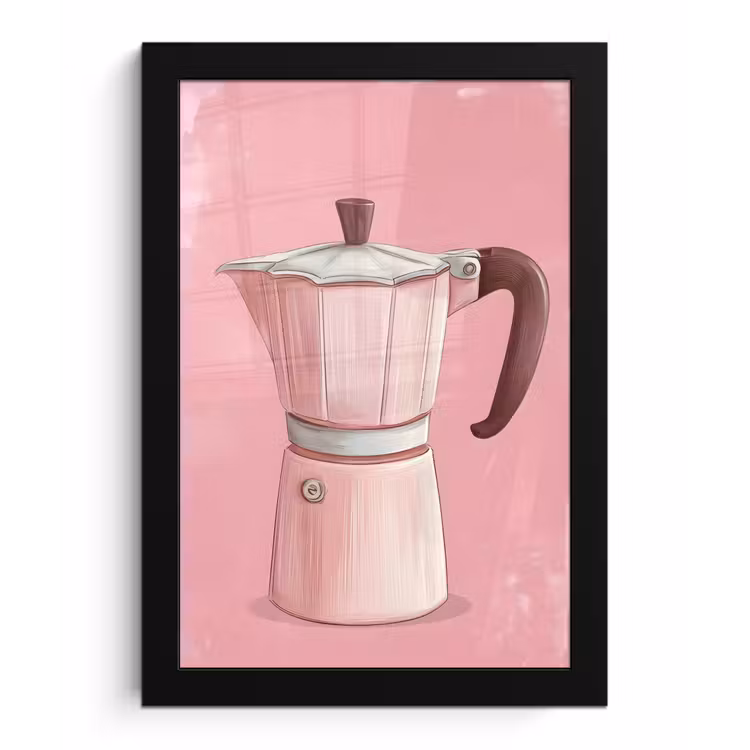 Roze - Mokkapot - Illustratie - Koffie fotolijst zwart zonder passe partout klein -3d
