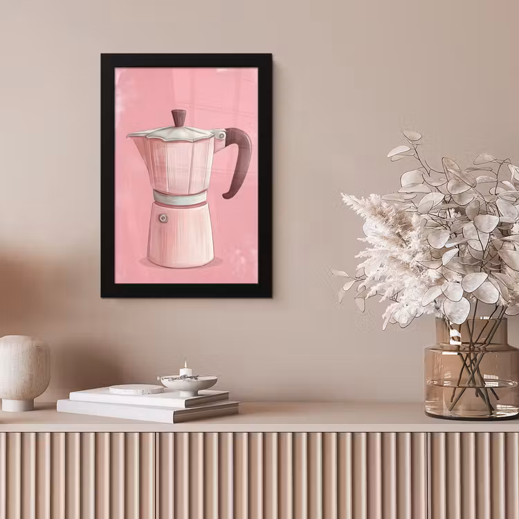 Roze - Mokkapot - Illustratie - Koffie fotolijst zwart zonder passe partout klein -sfeer5