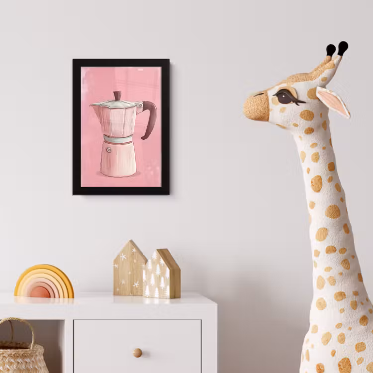 Roze - Mokkapot - Illustratie - Koffie fotolijst zwart zonder passe partout klein -usfeer4_kinderkamer