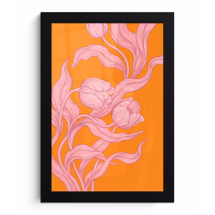Bilder mit Rahmen - Rosa Blumen – Modern - Roze bloemen - Modern fotolijst zwart zonder passe partout klein