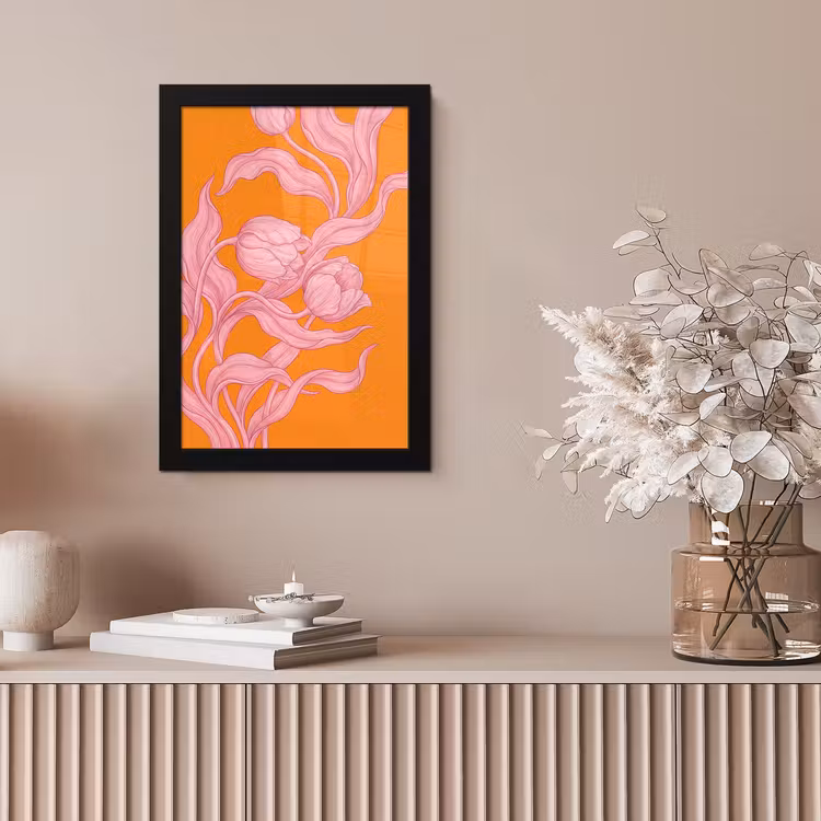 Bilder mit Rahmen - Rosa Blumen – Modern - Roze bloemen - Modern fotolijst zwart zonder passe partout klein