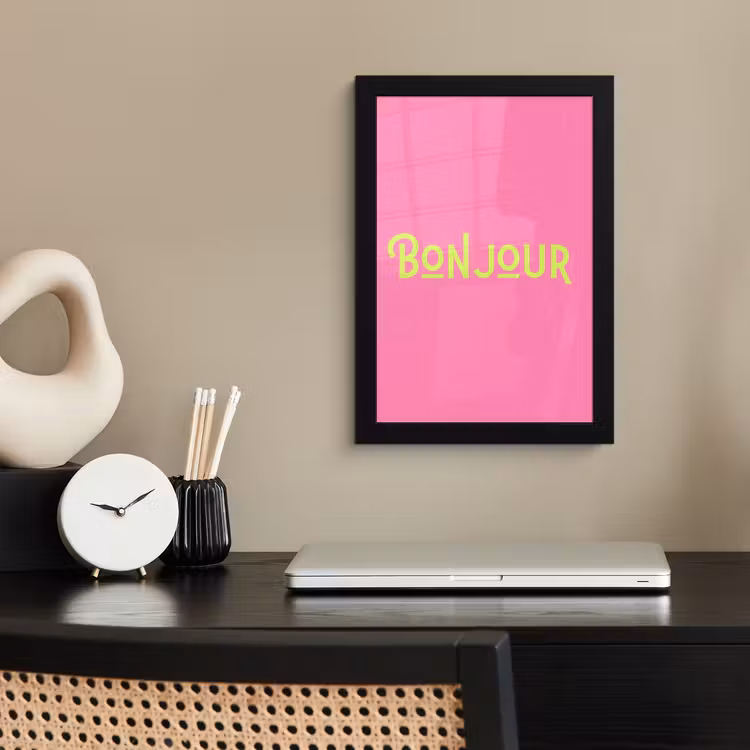 Roze - Groene Bonjour - art-deco fotolijst zwart zonder passe partout klein -sfeer1