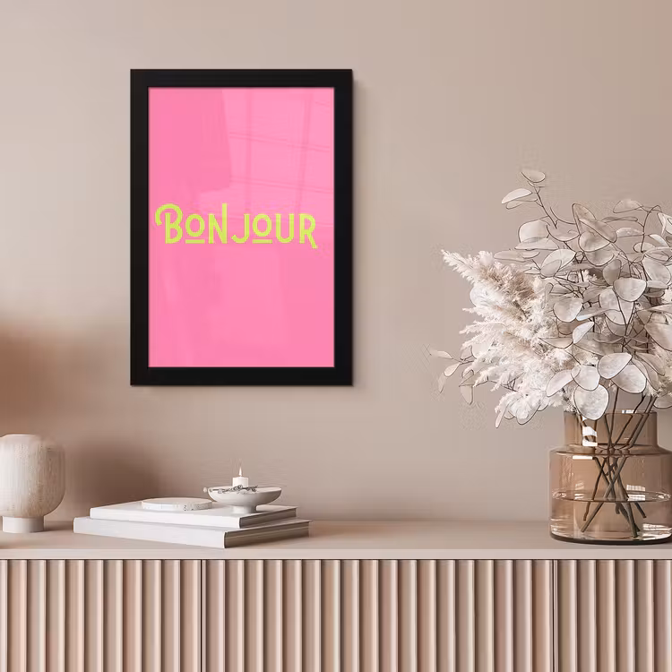 Roze - Groene Bonjour - art-deco fotolijst zwart zonder passe partout klein -sfeer5