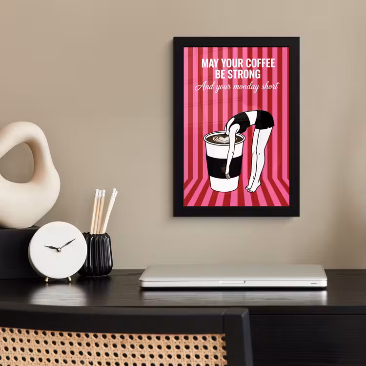 Roze - Strepen - Koffie - Maandag fotolijst zwart zonder passe partout klein -sfeer1