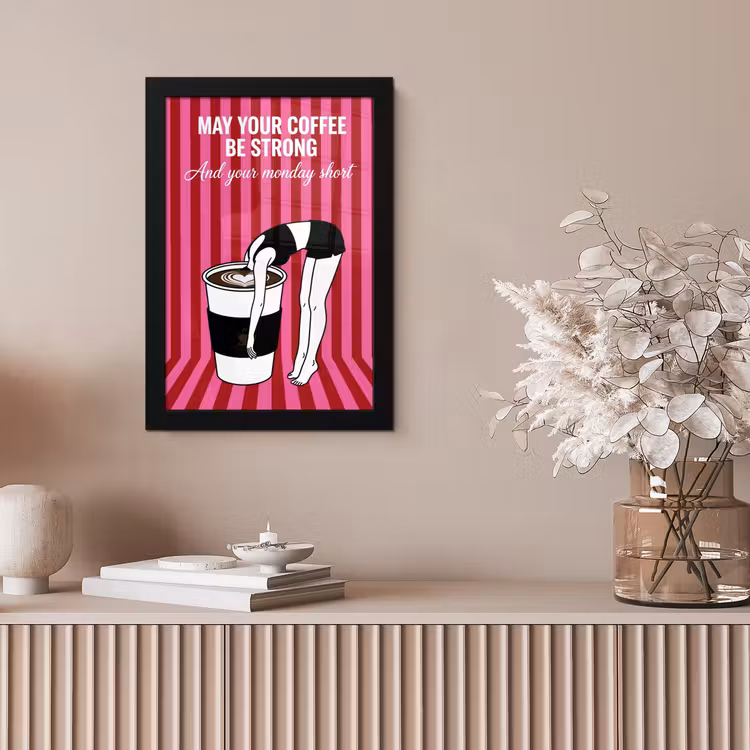 Roze - Strepen - Koffie - Maandag fotolijst zwart zonder passe partout klein -sfeer5