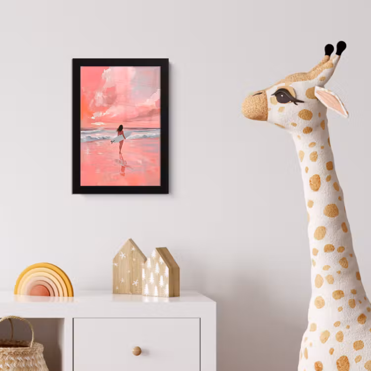Roze - Surfen - Zee fotolijst zwart zonder passe partout klein -usfeer4_kinderkamer