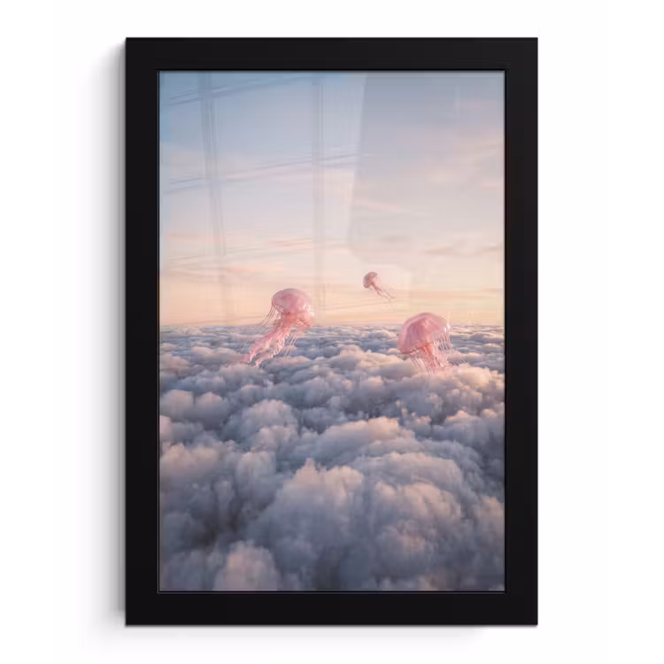 Bilder mit Rahmen - Rosa Tier – Wolken - Roze dier - Wolken fotolijst zwart zonder passe partout klein