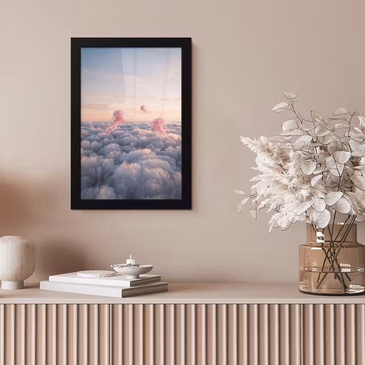 Bilder mit Rahmen - Rosa Tier – Wolken - Roze dier - Wolken fotolijst zwart zonder passe partout klein