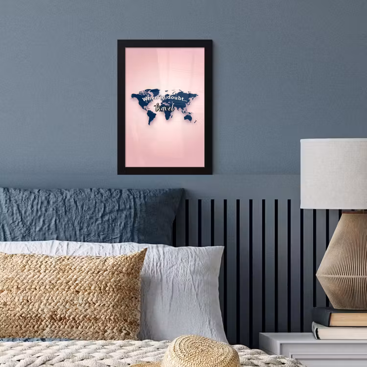 Roze - Quote - Wereldkaart - Travel fotolijst zwart zonder passe partout klein -sfeer3