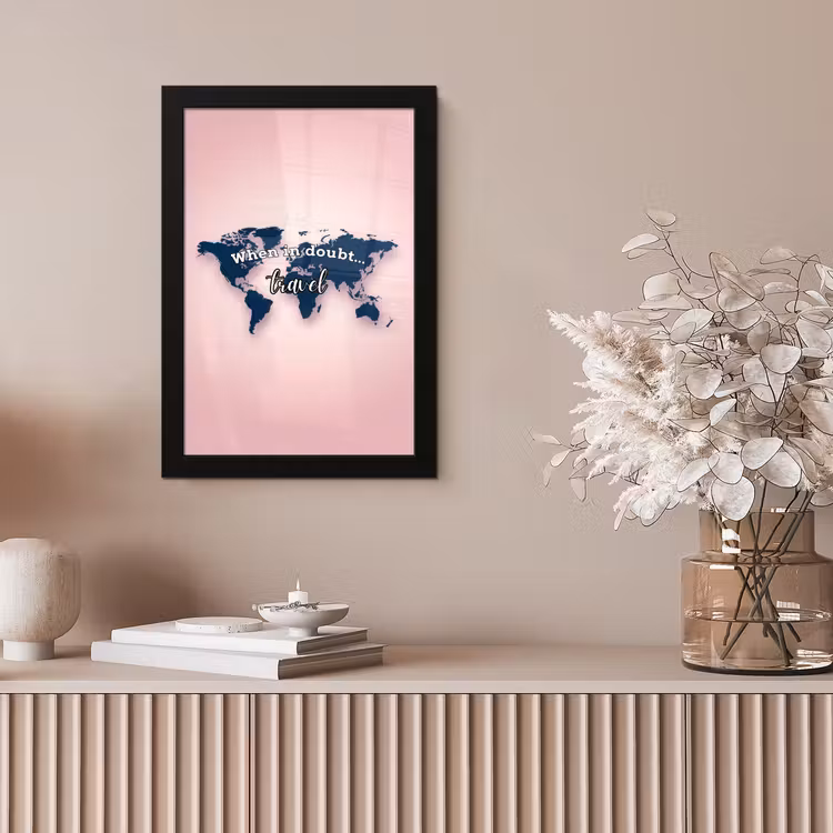Roze - Quote - Wereldkaart - Travel fotolijst zwart zonder passe partout klein -sfeer5