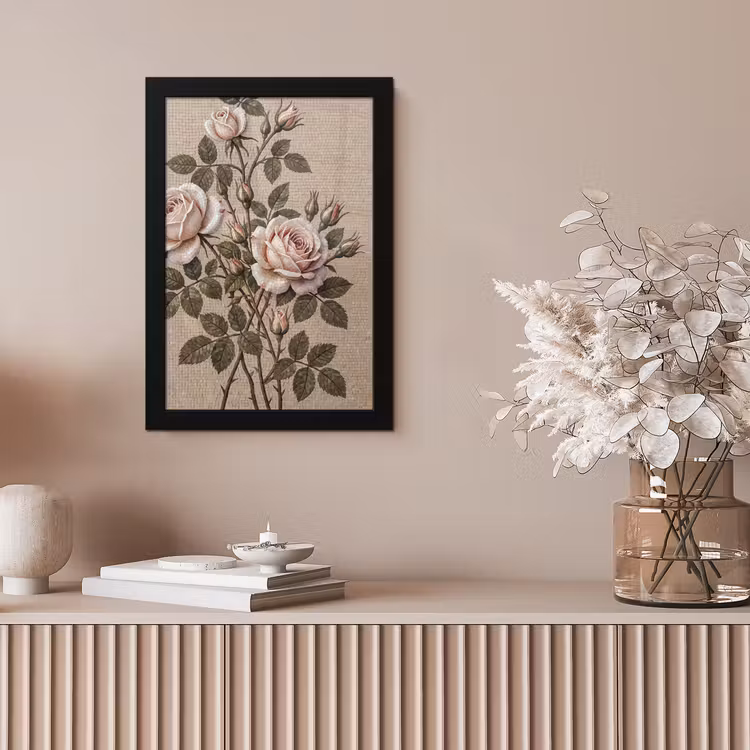 Roos - Mozaïek - Bloemen - Klassiek - Beige fotolijst zwart zonder passe partout klein -sfeer5