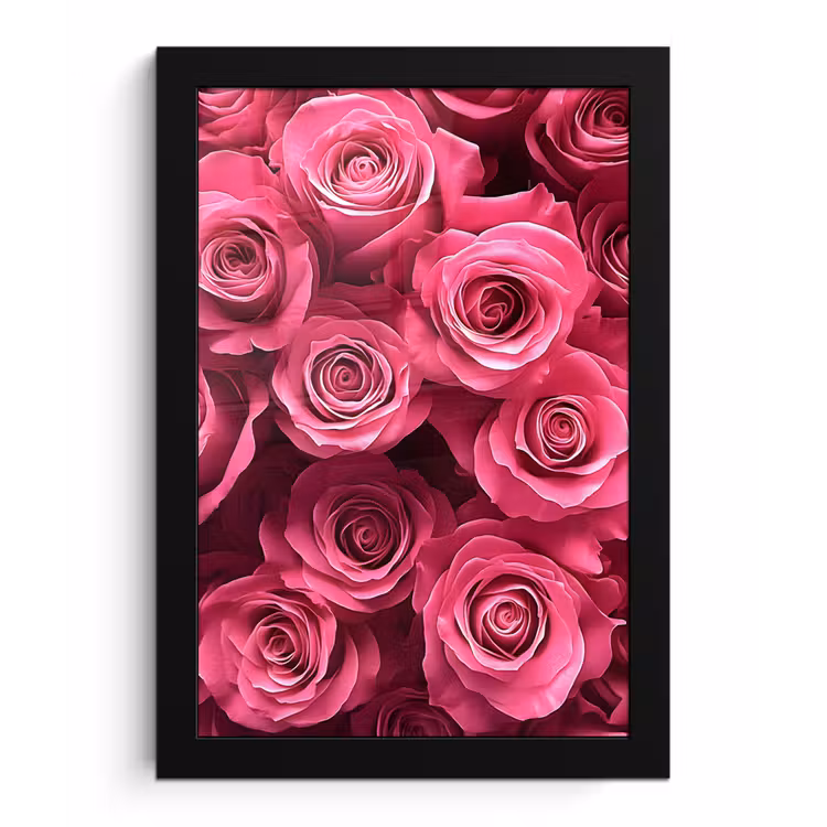 Rozen - Pink - Bloem fotolijst zwart zonder passe partout klein -3d