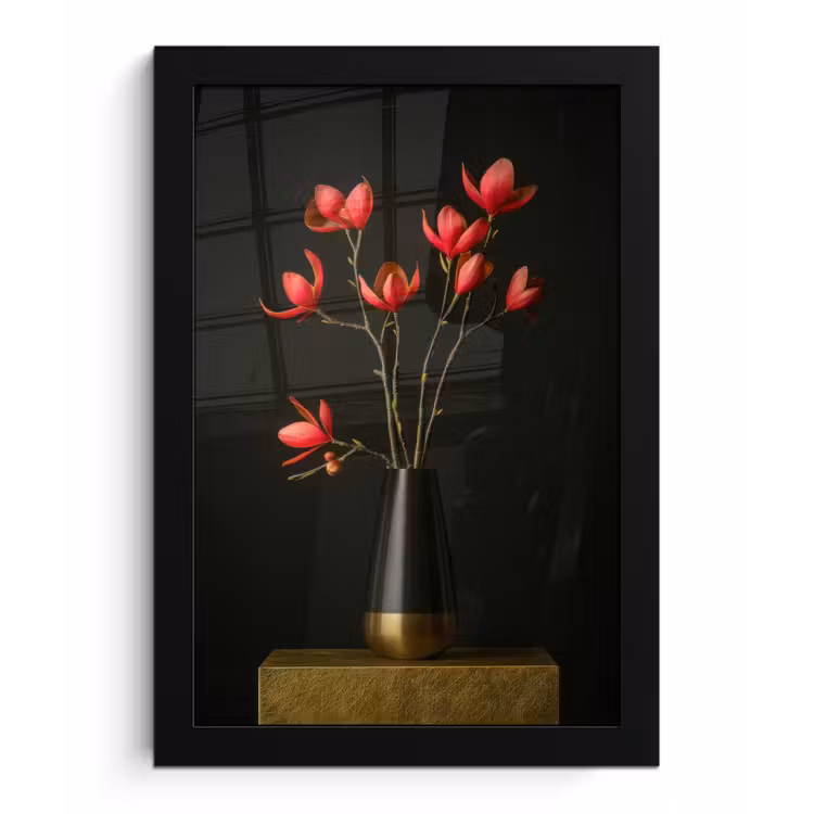 Rode - Bloemen - Vaas fotolijst zwart zonder passe partout klein -3d