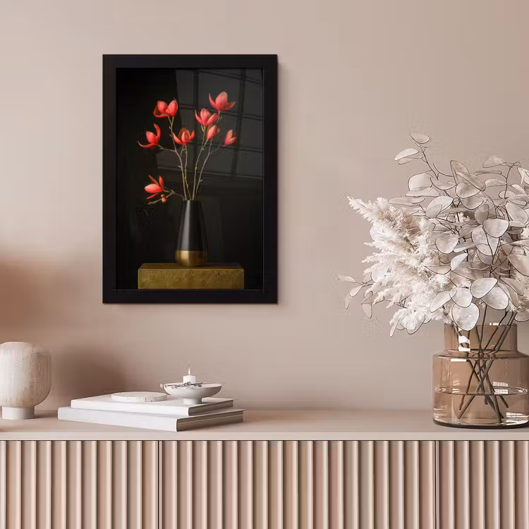 Rode - Bloemen - Vaas fotolijst zwart zonder passe partout klein -sfeer5