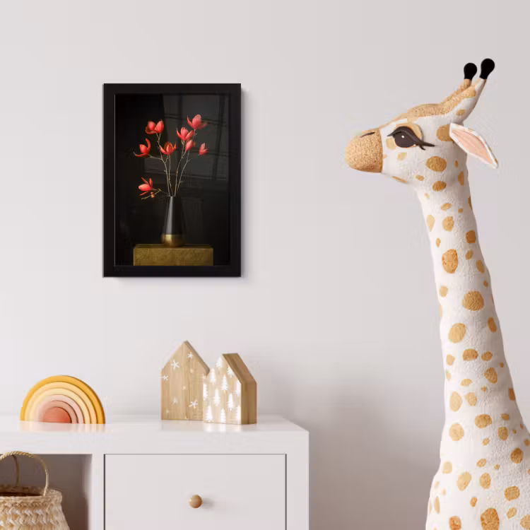 Rode - Bloemen - Vaas fotolijst zwart zonder passe partout klein -usfeer4_kinderkamer