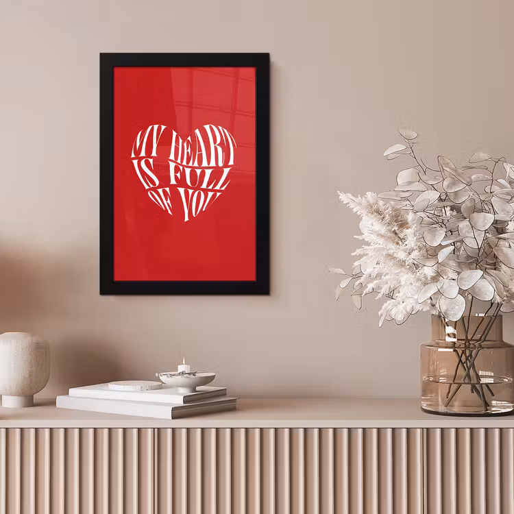 Rood - Hart- Tekst - Valentijn fotolijst zwart zonder passe partout klein -sfeer5
