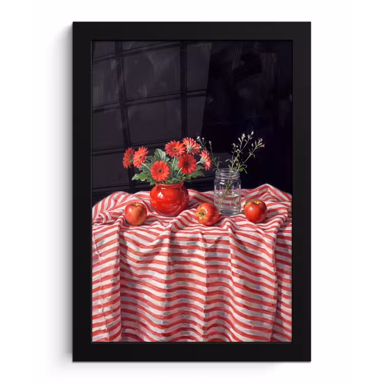 Bilder mit Rahmen - Rote Blumen – Vase - Rode bloemen - Vaas fotolijst zwart zonder passe partout klein