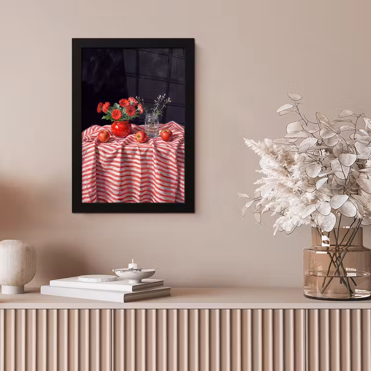 Bilder mit Rahmen - Rote Blumen – Vase - Rode bloemen - Vaas fotolijst zwart zonder passe partout klein