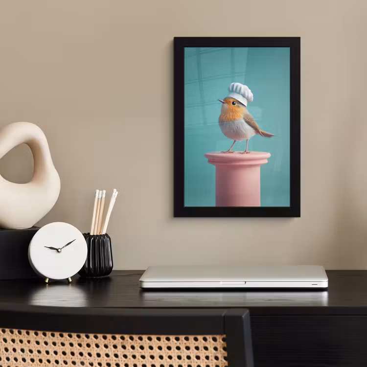 Roodborstje - Vogel - Koksmuts - Sokkel fotolijst zwart zonder passe partout klein -sfeer1