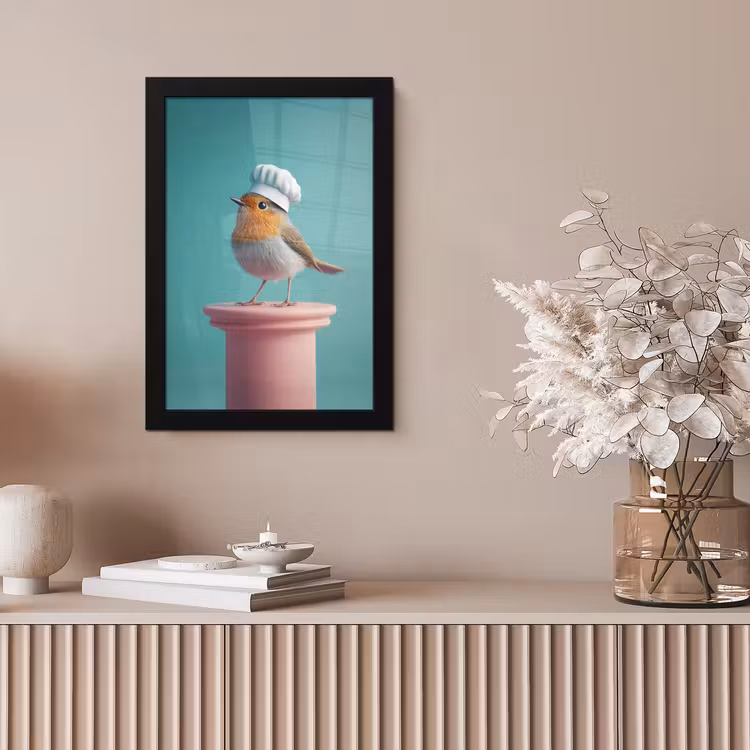 Roodborstje - Vogel - Koksmuts - Sokkel fotolijst zwart zonder passe partout klein -sfeer5