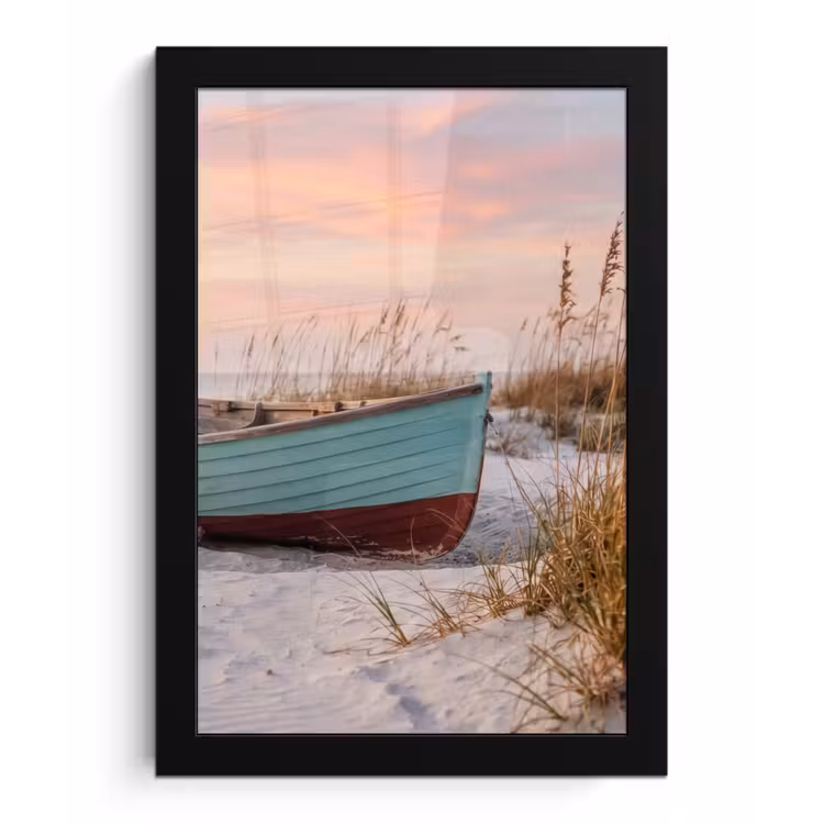 Rustiek - Roeiboot - Zandstrand fotolijst zwart zonder passe partout klein -3d