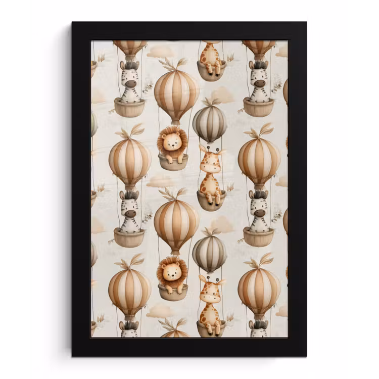 Safari - Luchtballonen - Taupe fotolijst zwart zonder passe partout klein 224 -3d